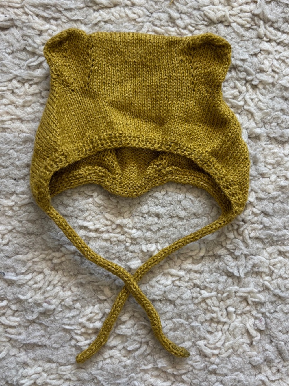 Handknit Baby Bear Bonnet Hat Toddler Merino Cashmere Wool 6 - 12 mo